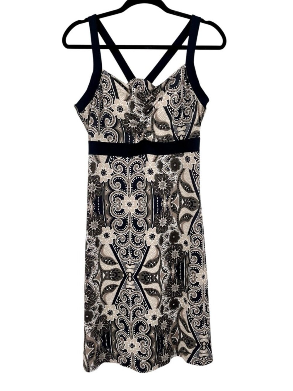 PRANA Women's Black Geo Floral Shelf Bra Stretch Strap Dress XL